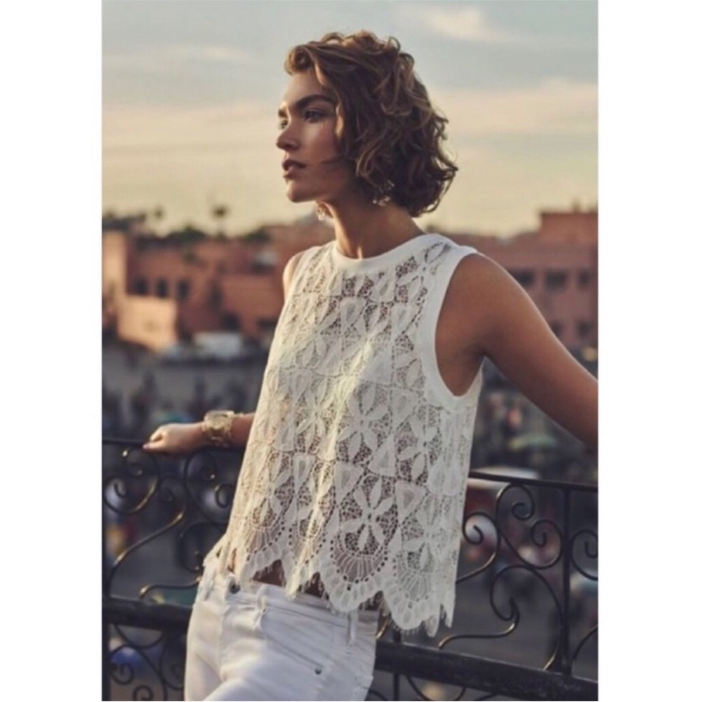 Deletta (Anthropologie) White Lace Sleeveless Blouse